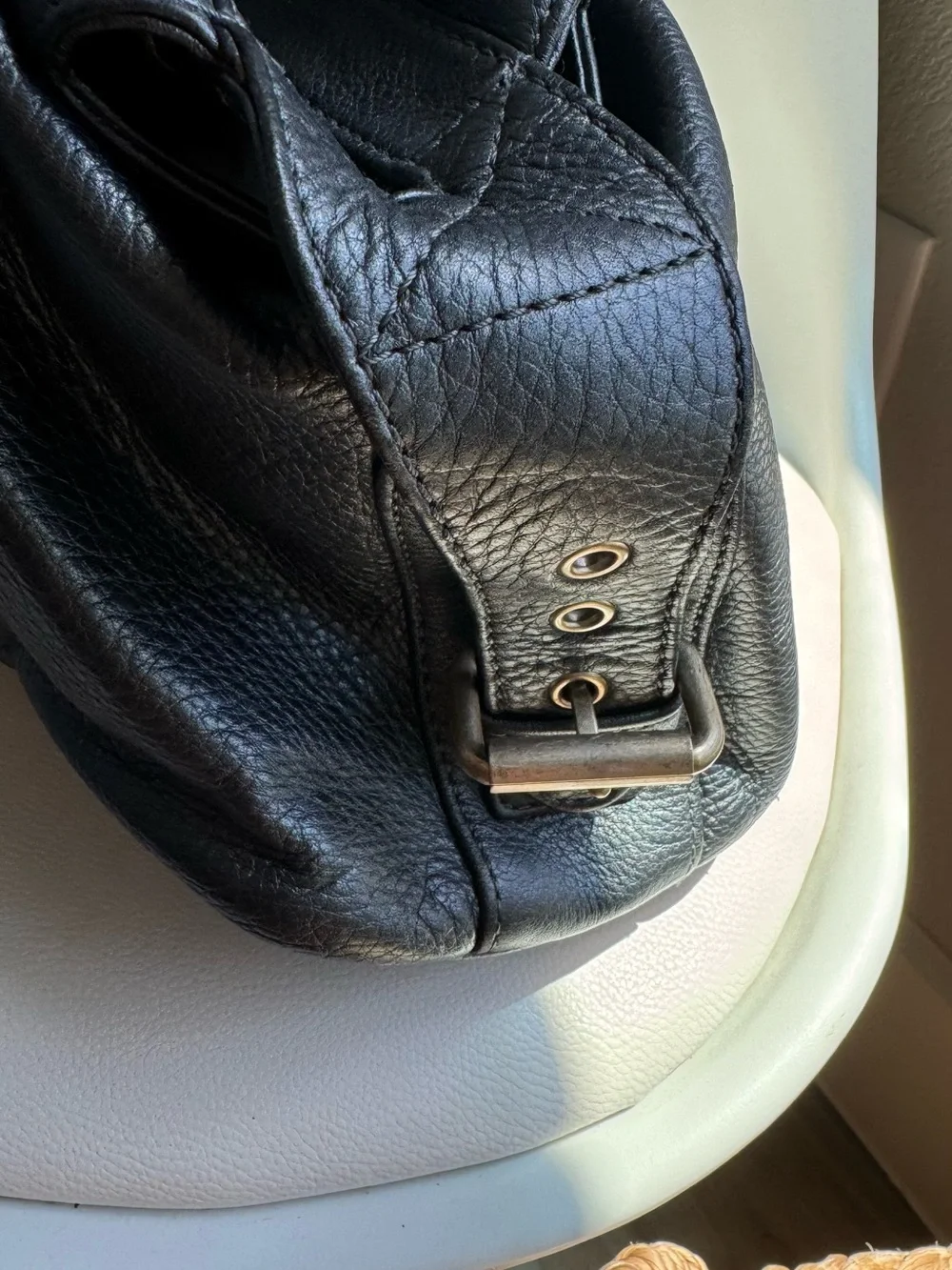 HOBO International Black Leather Satchel Grommet Studded Shoulder Bag Boho Y2K